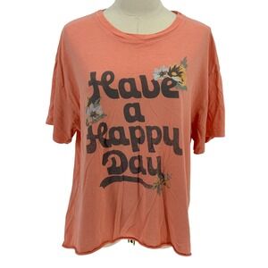Awake Graphic T-Shirt Coral Have a Happy Day Floral 100% Cotton XL